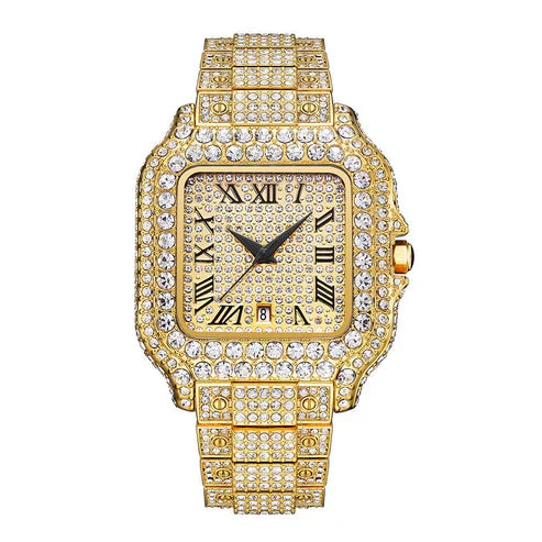 Straight European Hip Hop Diamond Quartz Wrist Watch ( UAE Delivery Time: 1-3 Days )