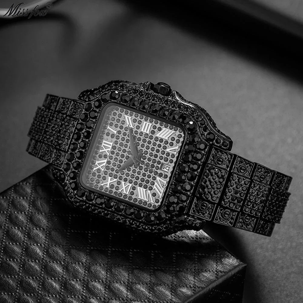 Straight European Hip Hop Diamond Quartz Wrist Watch ( UAE Delivery Time: 1-3 Days )