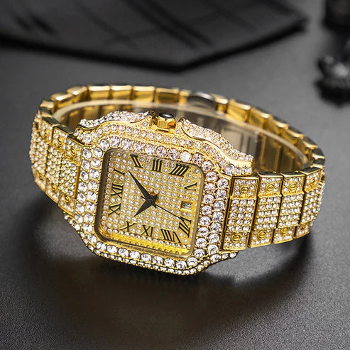 Straight European Hip Hop Diamond Quartz Wrist Watch ( UAE Delivery Time: 1-3 Days )