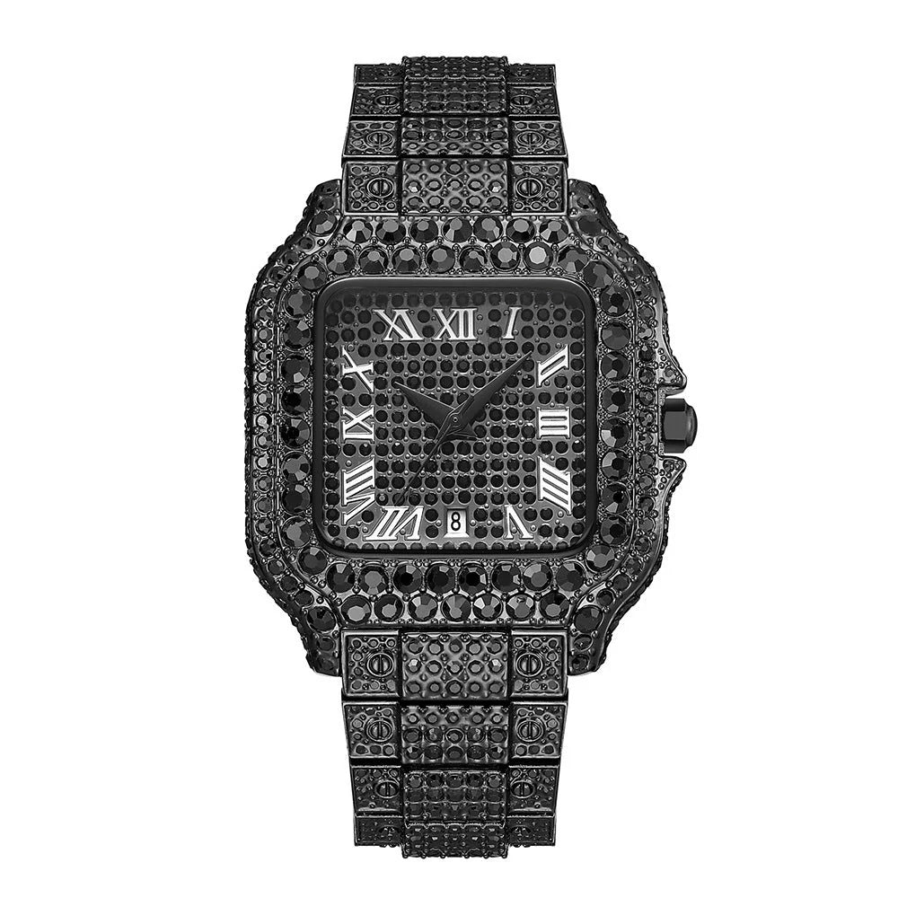Straight European Hip Hop Diamond Quartz Wrist Watch ( UAE Delivery Time: 1-3 Days )