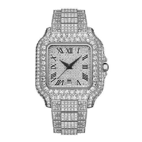 Straight European Hip Hop Diamond Quartz Wrist Watch  ( UAE Delivery Time: 1-3 Days )