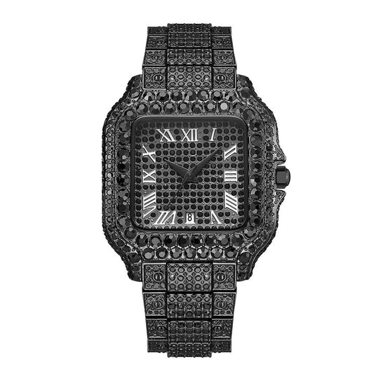Straight European Hip Hop Diamond Quartz Wrist Watch  ( UAE Delivery Time: 1-3 Days )